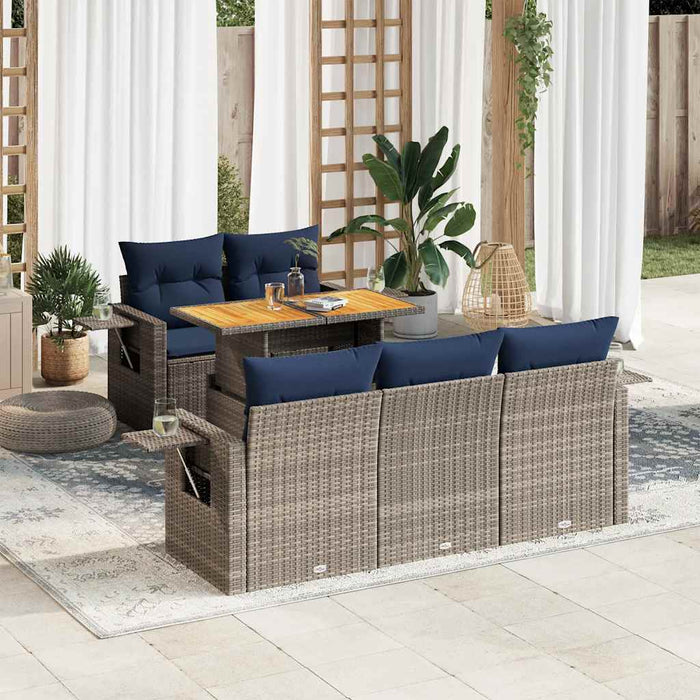 vidaXL Set Divano da Giardino 6 pz con Cuscini Grigio in Polyrattan