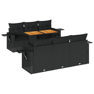 vidaXL Set Divani da Giardino con Cuscini 7pz Nero Polyrattan