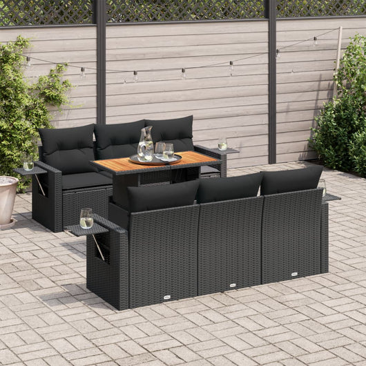 vidaXL Set Divani da Giardino con Cuscini 7pz Nero Polyrattan
