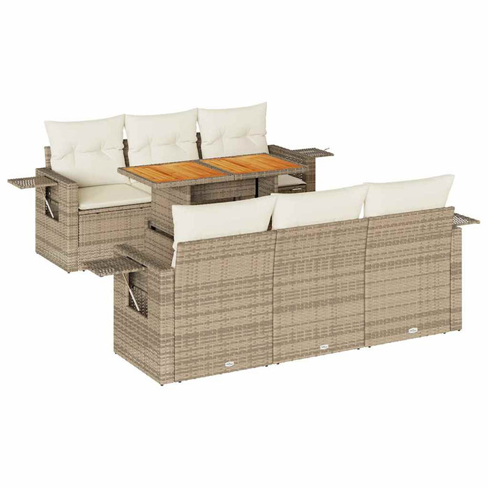 vidaXL Set Divani da Giardino 7 pz con Cuscini Beige in Polyrattan