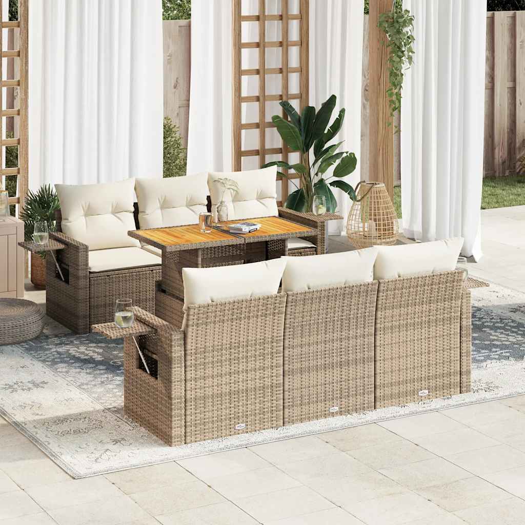 vidaXL Set Divani da Giardino 7 pz con Cuscini Beige in Polyrattan