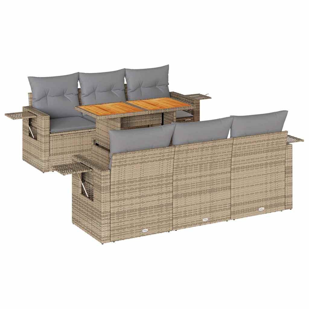 vidaXL Set Divani da Giardino 7 pz con Cuscini Beige in Polyrattan