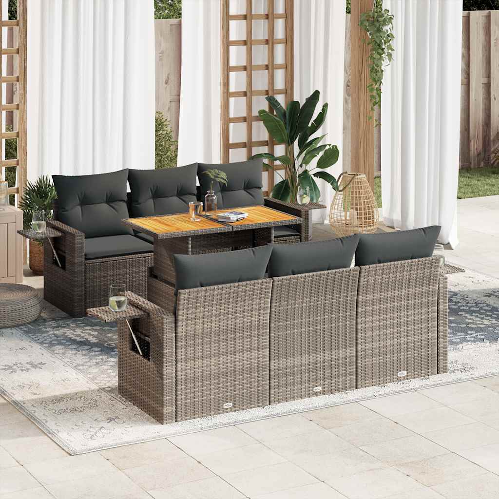 vidaXL Set Divani da Giardino 7 pz con Cuscini Grigio in Polyrattan