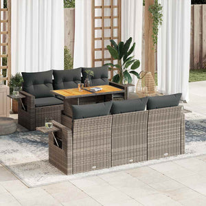 vidaXL Set Divani da Giardino 7 pz con Cuscini Grigio in Polyrattan