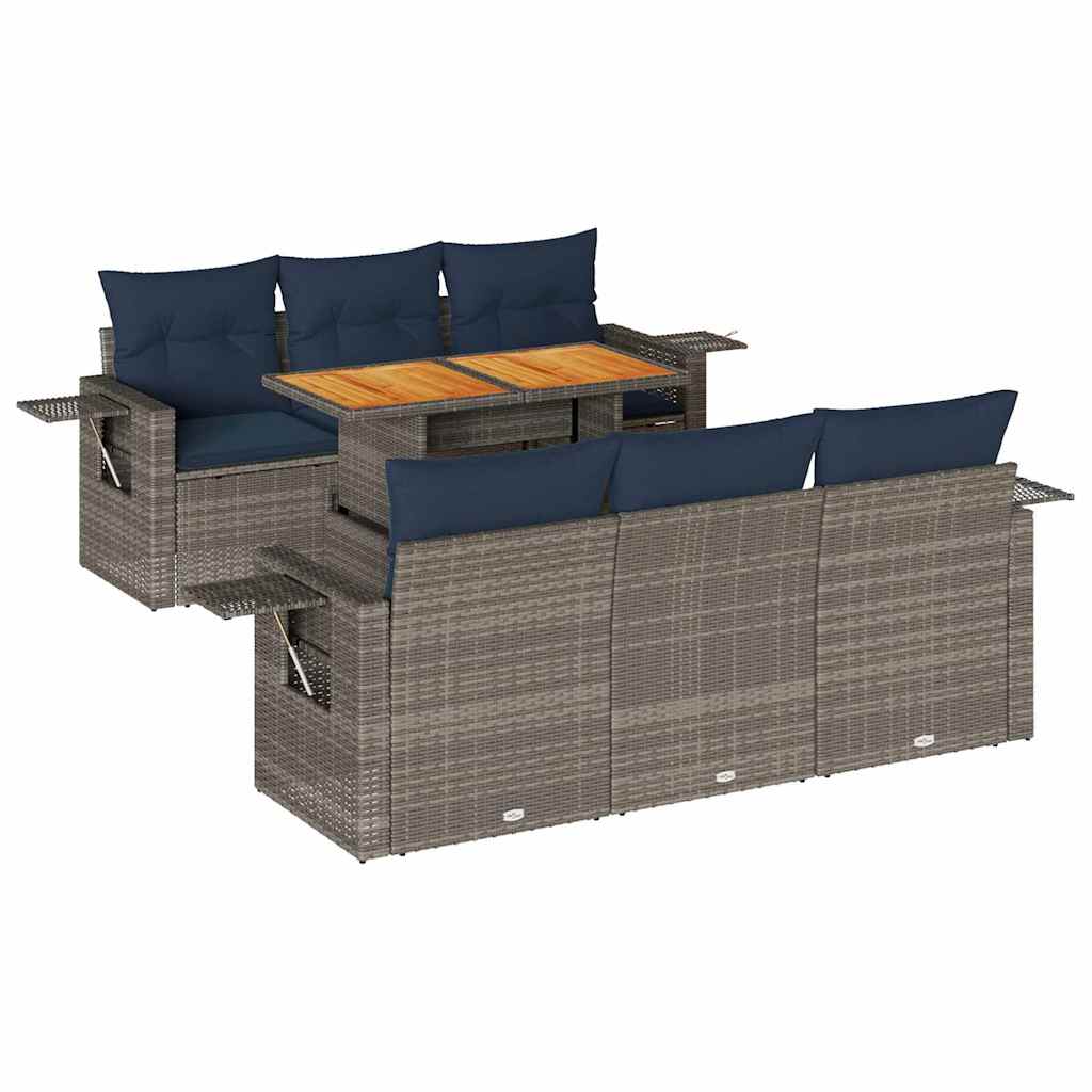vidaXL Set Divani da Giardino 7 pz con Cuscini Grigio in Polyrattan