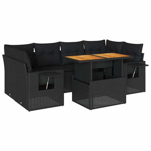 Set Divani da Giardino con Cuscini 7pz Nero Polyrattan