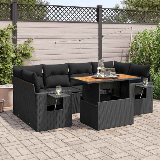 Set Divani da Giardino con Cuscini 7pz Nero Polyrattan