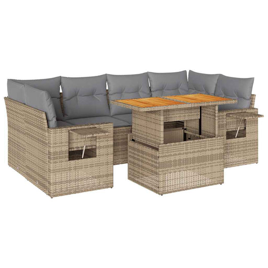 vidaXL Set Divani da Giardino 7 pz con Cuscini Beige in Polyrattan