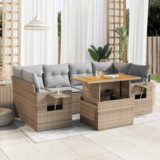 vidaXL Set Divani da Giardino 7 pz con Cuscini Beige in Polyrattan