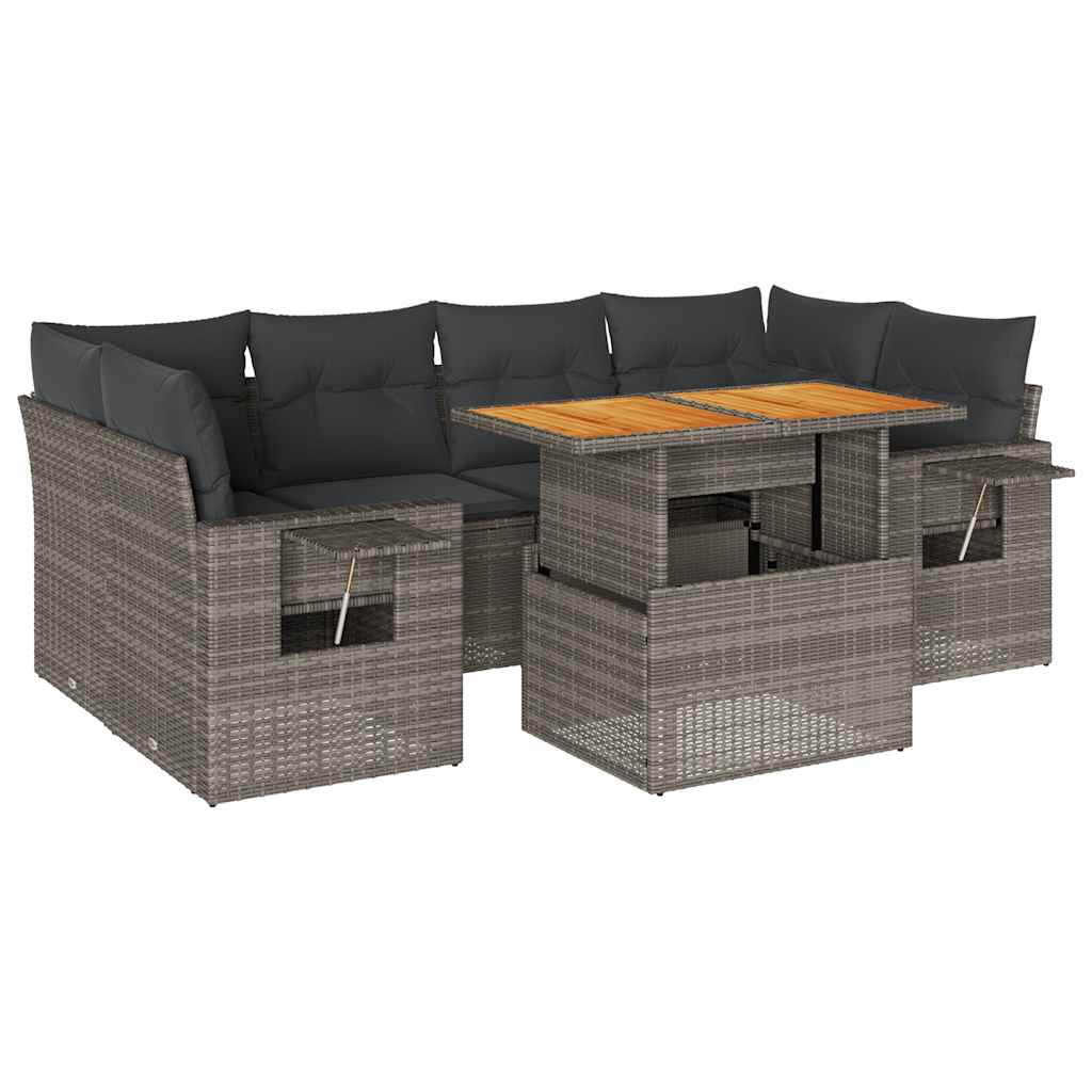 vidaXL Set Divani da Giardino 7 pz con Cuscini Grigio in Polyrattan