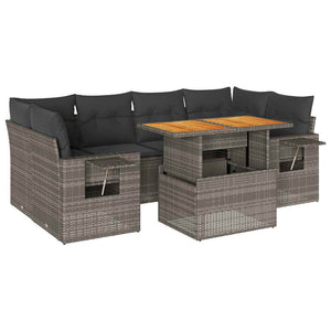 vidaXL Set Divani da Giardino 7 pz con Cuscini Grigio in Polyrattan