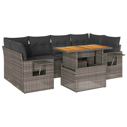 vidaXL Set Divani da Giardino 7 pz con Cuscini Grigio in Polyrattan