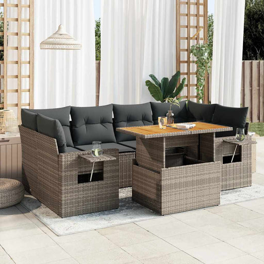 vidaXL Set Divani da Giardino 7 pz con Cuscini Grigio in Polyrattan