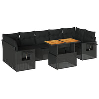 Set Divani da Giardino con Cuscini 8 pz Nero in Polyrattan