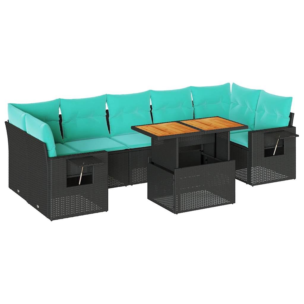 Set Divani da Giardino con Cuscini 8 pz Nero in Polyrattan 3327123