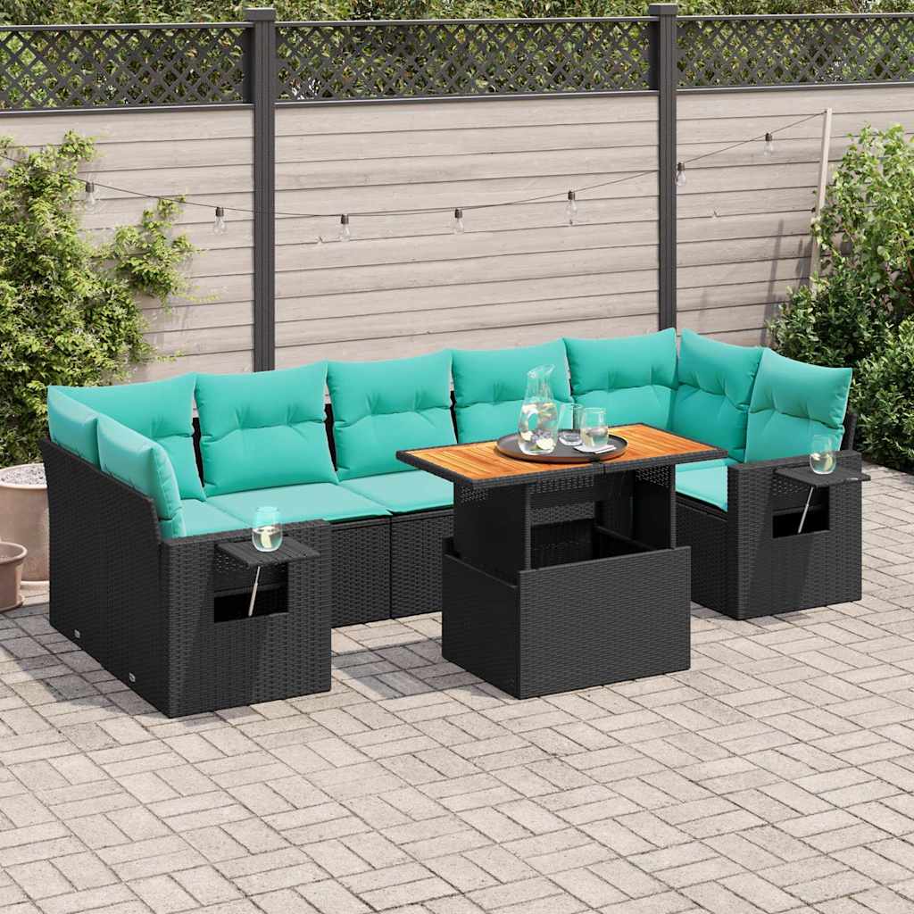Set Divani da Giardino con Cuscini 8 pz Nero in Polyrattan 3327123