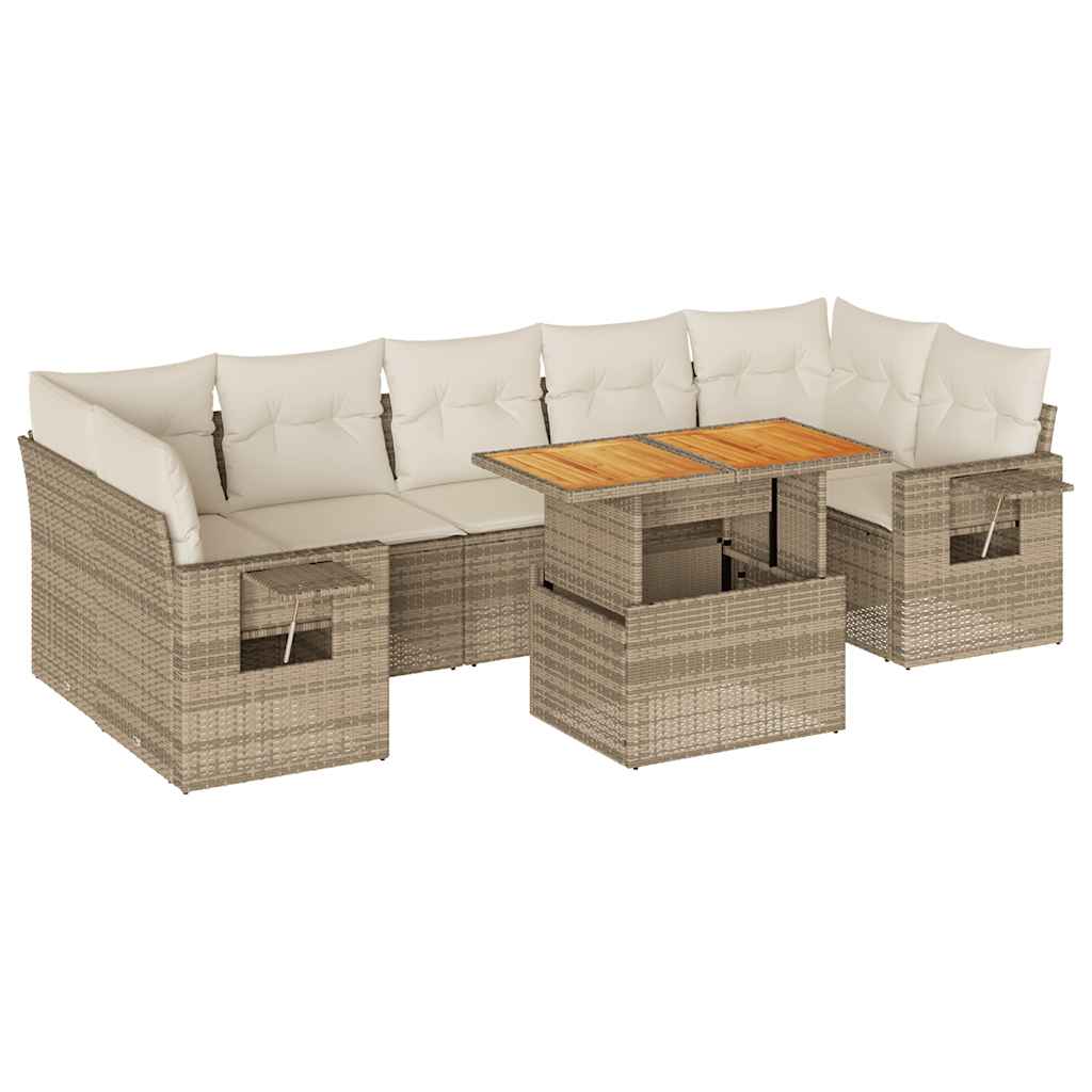 vidaXL Set Divano da Giardino 8 pz con Cuscini Beige in Polyrattan
