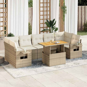 vidaXL Set Divano da Giardino 8 pz con Cuscini Beige in Polyrattan