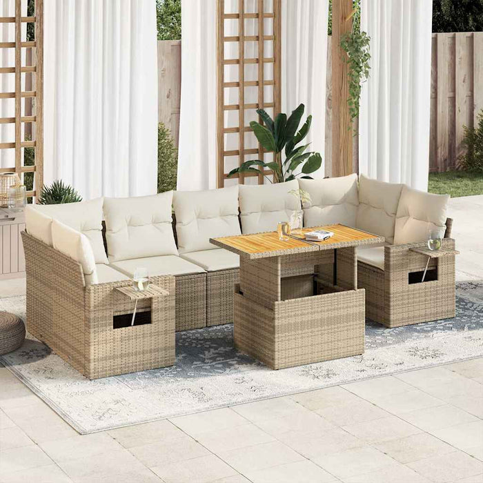 vidaXL Set Divano da Giardino 8 pz con Cuscini Beige in Polyrattan