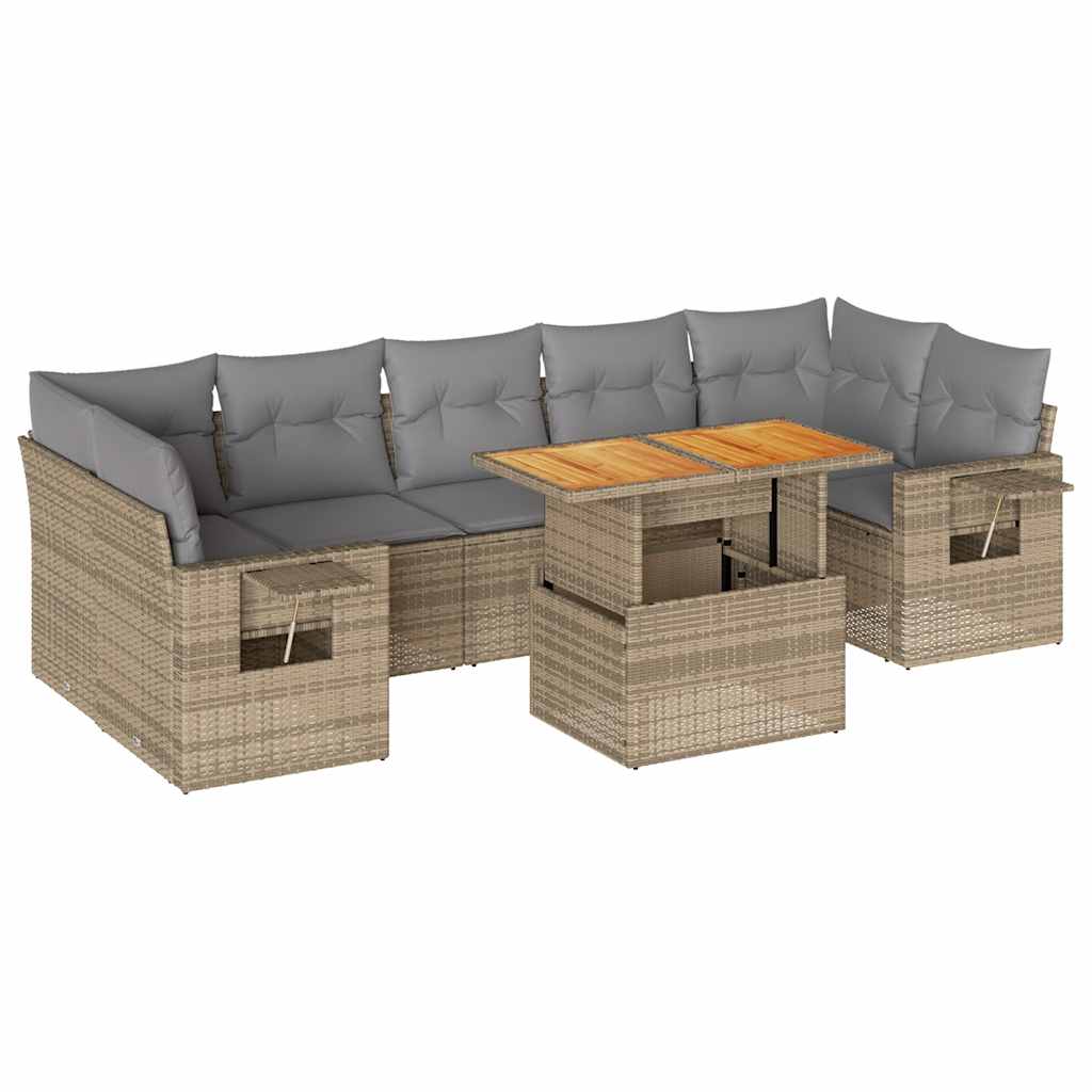 vidaXL Set Divano da Giardino 8 pz con Cuscini Beige in Polyrattan