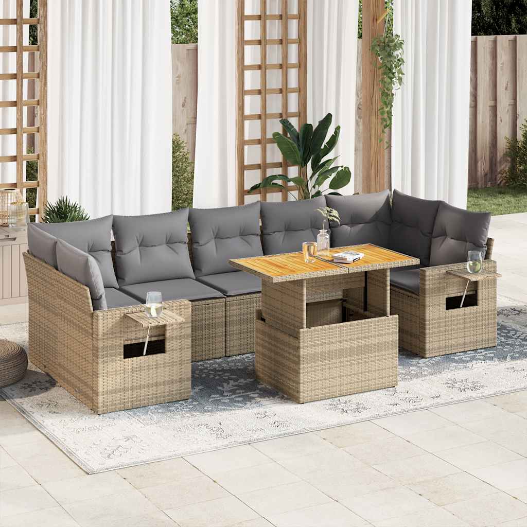 vidaXL Set Divano da Giardino 8 pz con Cuscini Beige in Polyrattan