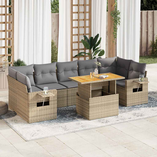 vidaXL Set Divano da Giardino 8 pz con Cuscini Beige in Polyrattan