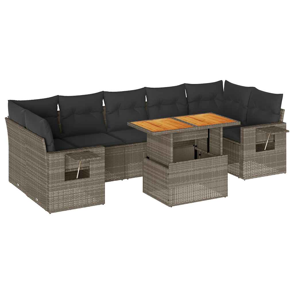 vidaXL Set Divano da Giardino 8 pz con Cuscini Grigio in Polyrattan