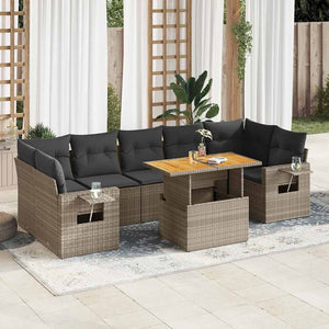 vidaXL Set Divano da Giardino 8 pz con Cuscini Grigio in Polyrattan