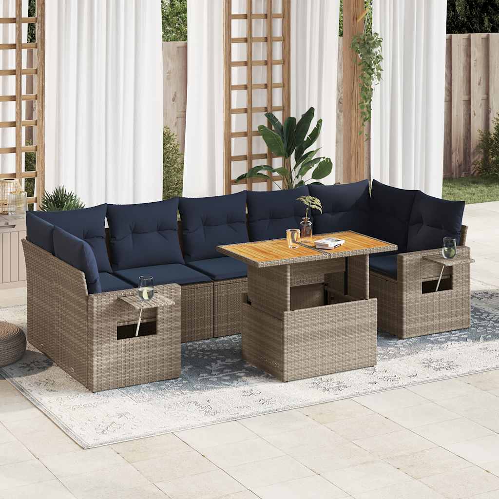 vidaXL Set Divano da Giardino 8 pz con Cuscini Grigio in Polyrattan