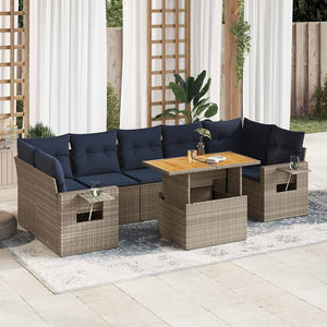 vidaXL Set Divano da Giardino 8 pz con Cuscini Grigio in Polyrattan