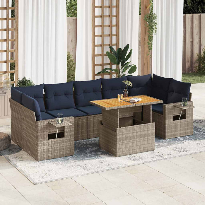 vidaXL Set Divano da Giardino 8 pz con Cuscini Grigio in Polyrattan