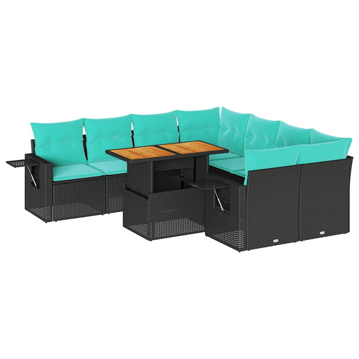 Set Divani da Giardino 9 pz con Cuscini Nero in Polyrattan 3327130