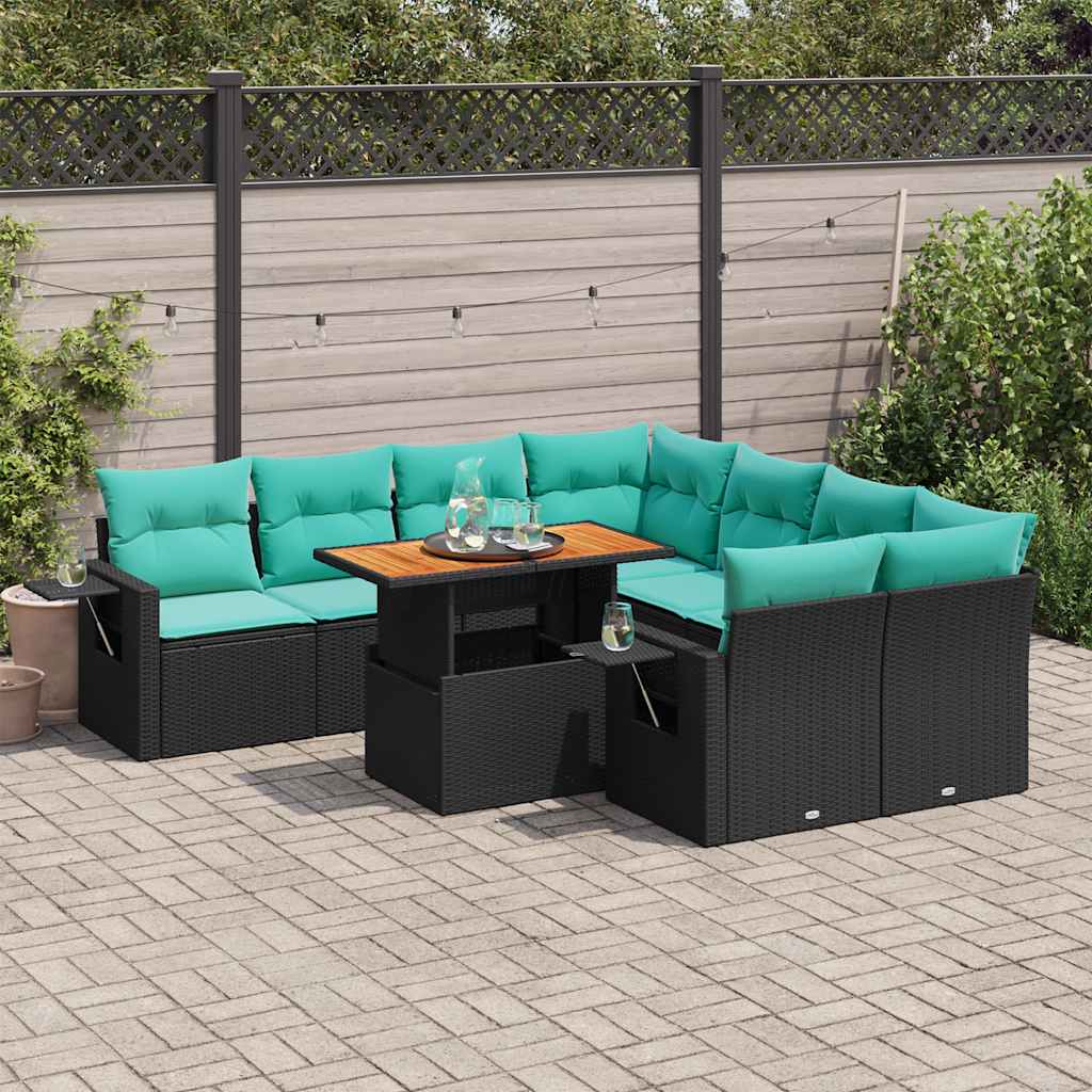 Set Divani da Giardino 9 pz con Cuscini Nero in Polyrattan 3327130