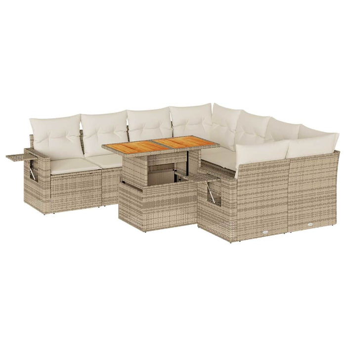 vidaXL Set Divano da Giardino 9 pz con Cuscini Beige in Polyrattan