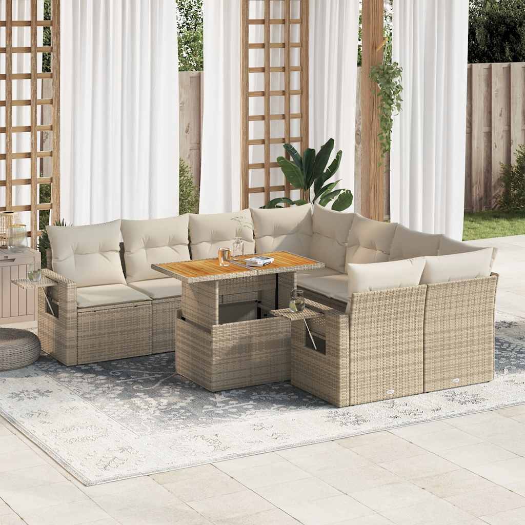vidaXL Set Divano da Giardino 9 pz con Cuscini Beige in Polyrattan