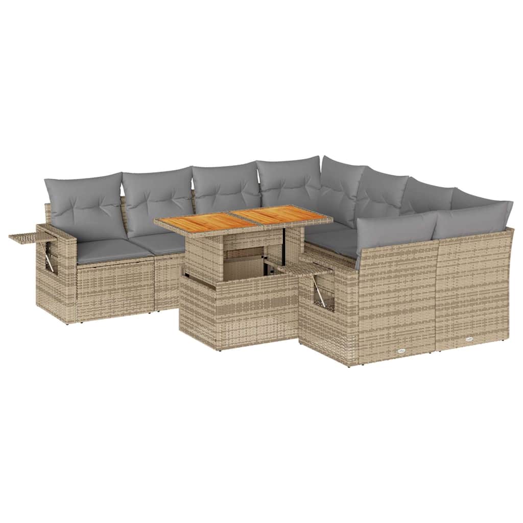 vidaXL Set Divano da Giardino 9 pz con Cuscini Beige in Polyrattan