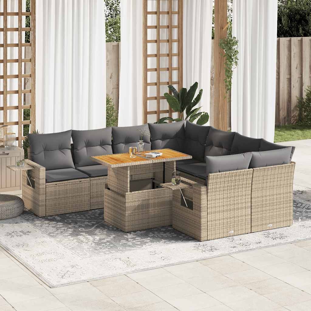 vidaXL Set Divano da Giardino 9 pz con Cuscini Beige in Polyrattan