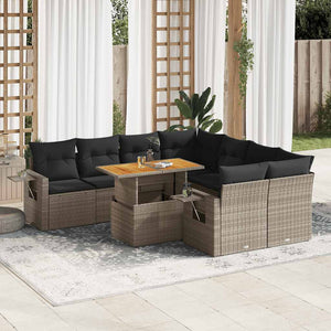 vidaXL Set Divano da Giardino 9 pz con Cuscini Grigio in Polyrattan