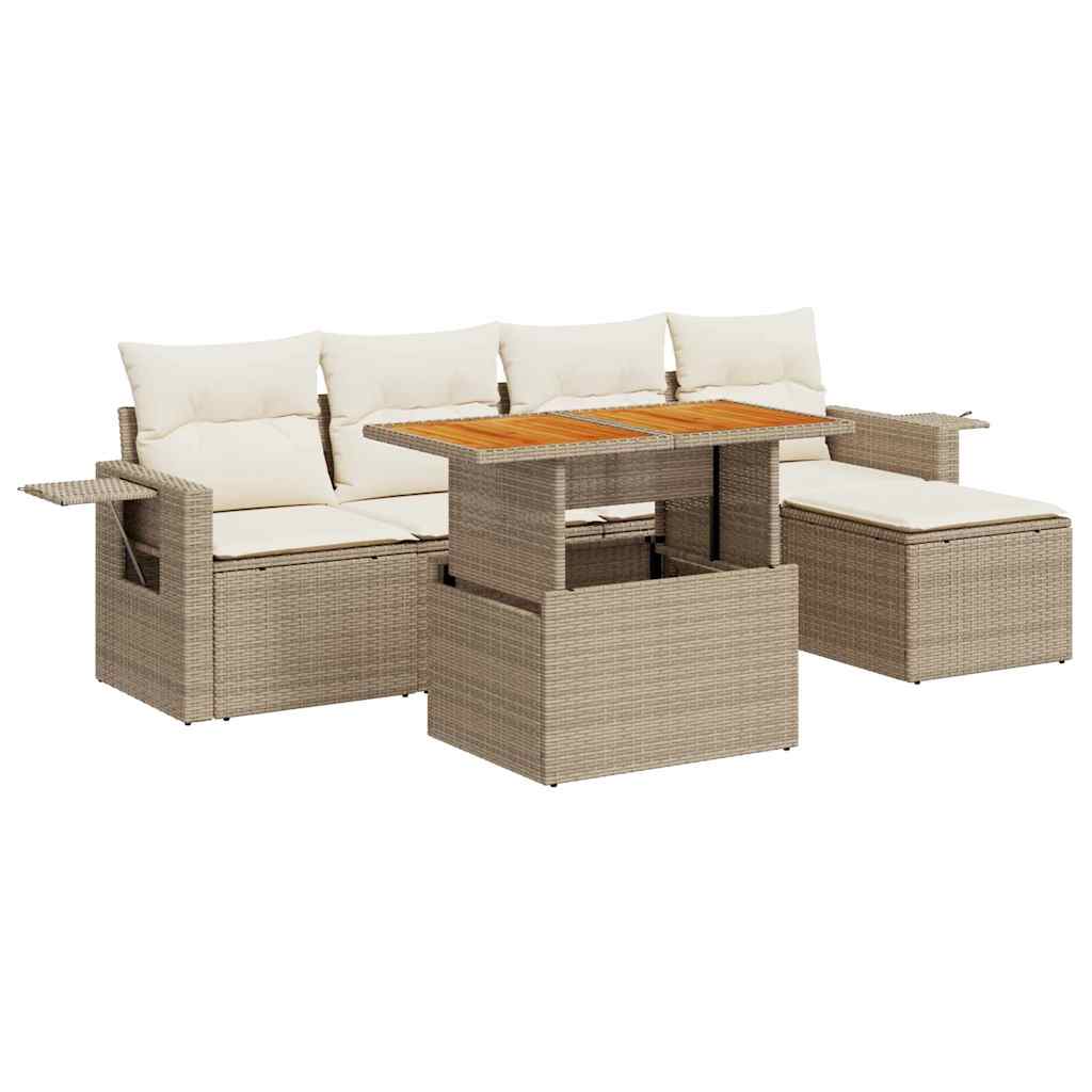 vidaXL Set Divano da Giardino 6 pz con Cuscini Beige in Polyrattan