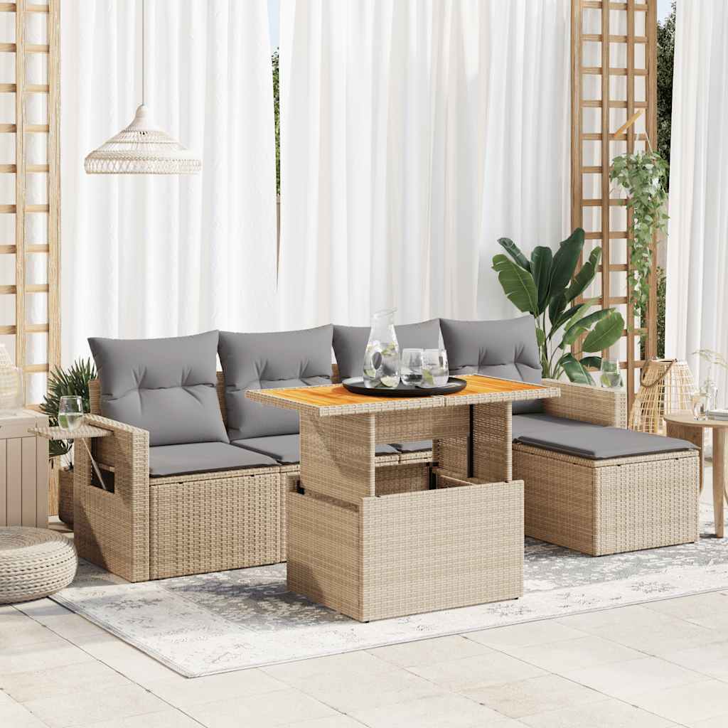 vidaXL Set Divano da Giardino 6 pz con Cuscini Beige in Polyrattan