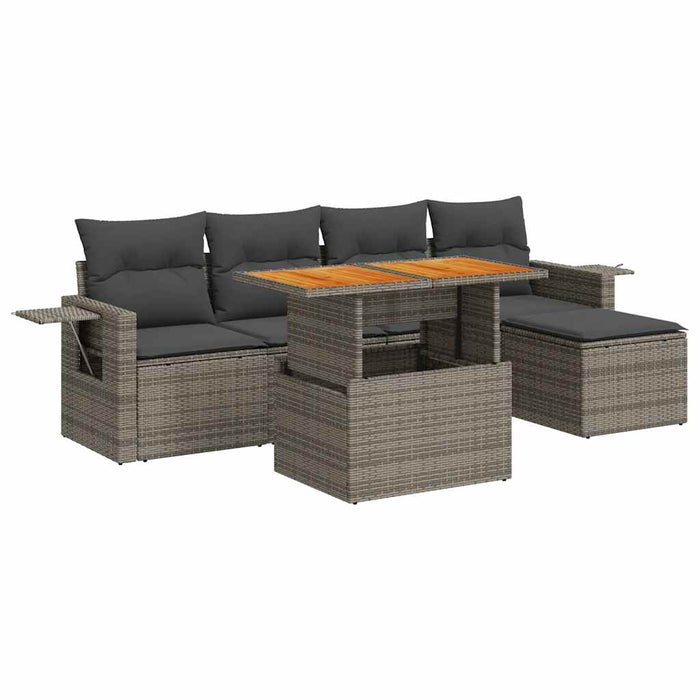 Set Divano da Giardino 6 pz con Cuscini Grigio in Polyrattan