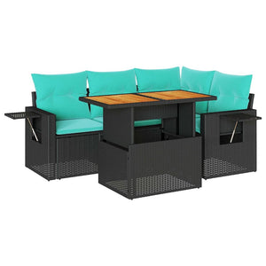 Set Divani da Giardino 5 pz con Cuscini in Polyrattan Nero 3327144