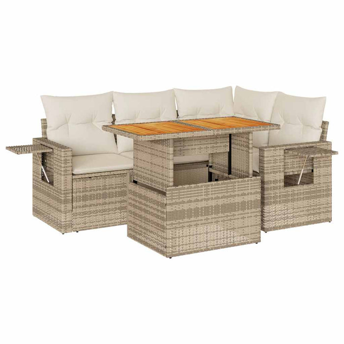 vidaXL Set Divano da Giardino 5 pz con Cuscini Beige in Polyrattan