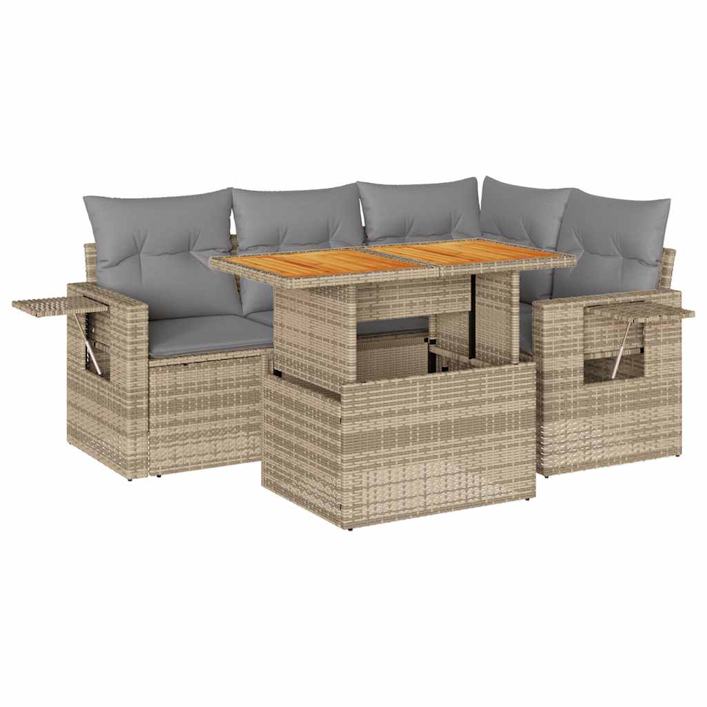 vidaXL Set Divano da Giardino 5 pz con Cuscini Beige in Polyrattan