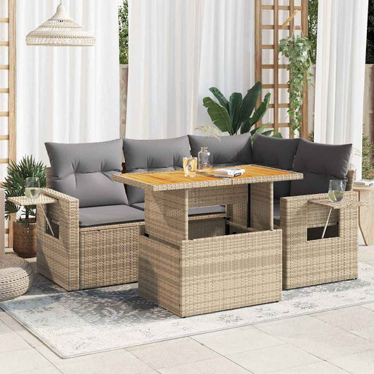 vidaXL Set Divano da Giardino 5 pz con Cuscini Beige in Polyrattan