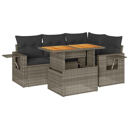 vidaXL Set Divano da Giardino 5 pz con Cuscini Grigio in Polyrattan