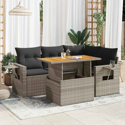 vidaXL Set Divano da Giardino 5 pz con Cuscini Grigio in Polyrattan