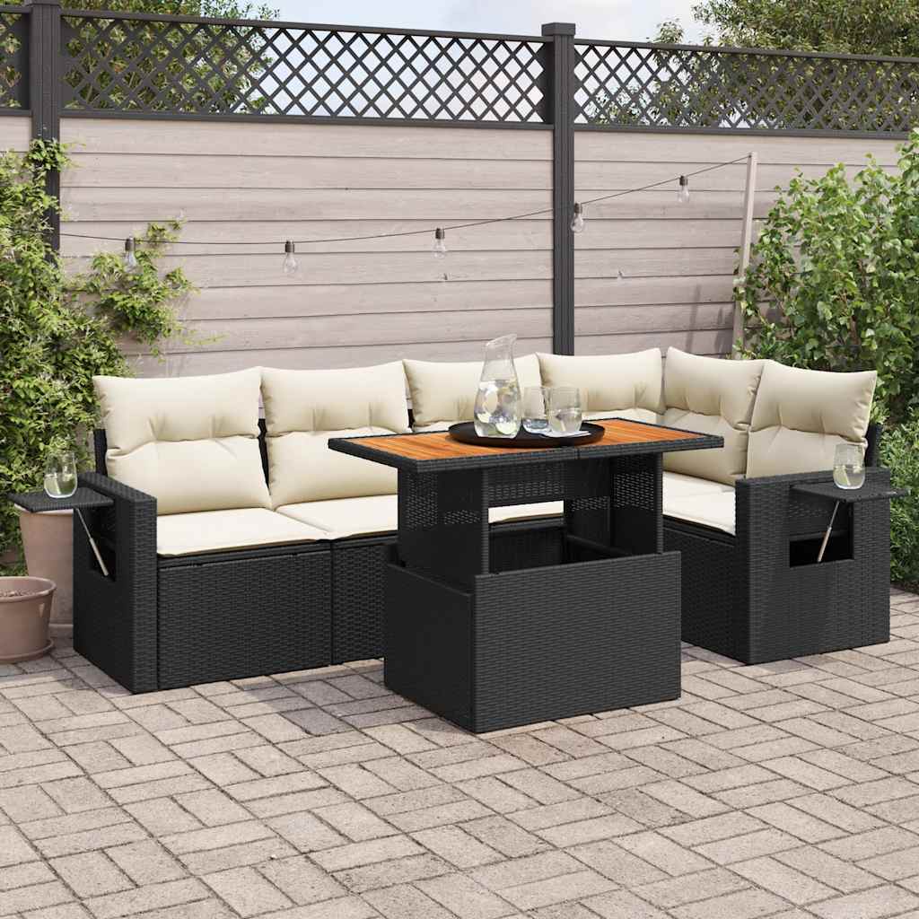 vidaXL Set Divano da Giardino 6 pz con Cuscini Nero in Polyrattan