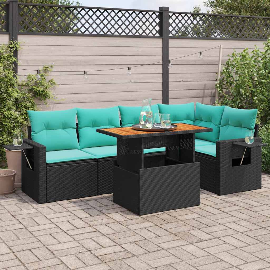 Set Divano da Giardino 6 pz con Cuscini Nero in Polyrattan 3327151