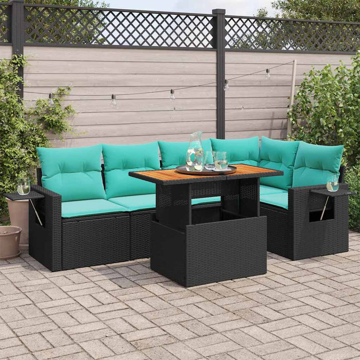 Set Divano da Giardino 6 pz con Cuscini Nero in Polyrattan 3327151